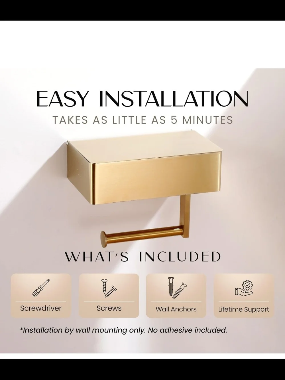 Day Moon Toilet Paper Holder with Shelf, Wipes/Fem Prod Storage Phone Shelf Gold